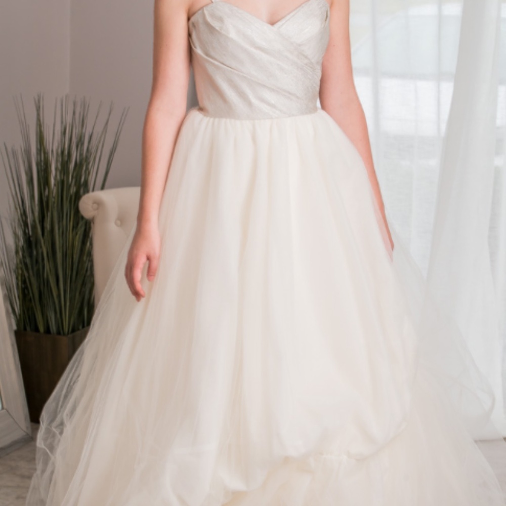 Alvina Valenta Silver Ivory Tulle Wedding Dress Size 10 Sample $3,100 Original